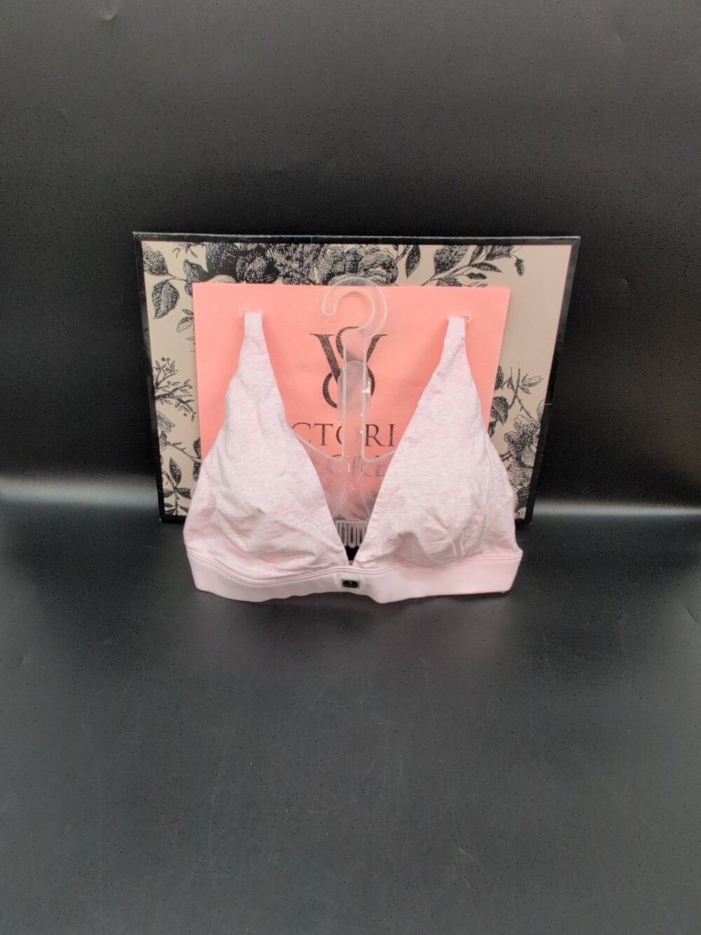 Victoria Secret Logo Hardware Wireless Plunge Bralette Bra M Heather Pink Petal